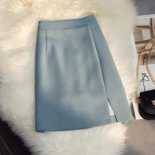 Women's Skirt High Waist Slit Skirt Mini Short Skirts Women's Plaid Skirt High-waisted Skirt Kawaii Korean Fashion Vintage sky blue