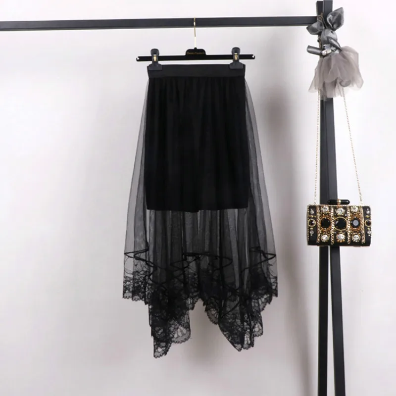 C-black Юбки Женские однотонные сетчатые юбки Свободные модные простые элегантные повседневные Универсальные женские s в Корейском стиле длиной до колена высококачественные женские - Цвет: C-black