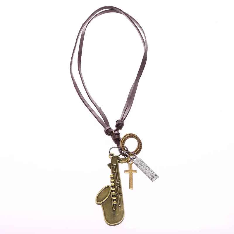 Винтажное коричневое длинное кожаное ожерелье в стиле ретро для женщин и мужчин