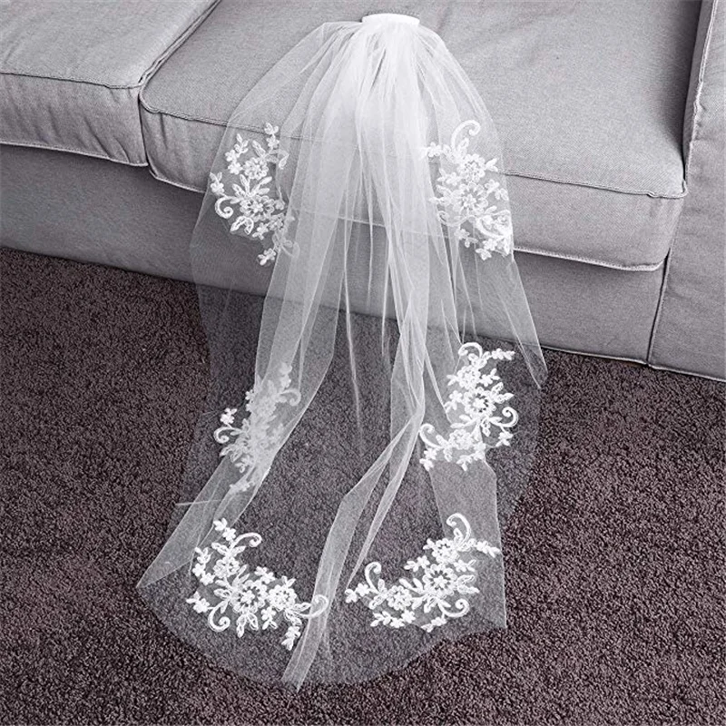 Hand-cut and decals insert comb wedding accessories short veil beautiful layer soft mesh fairy style bride veil