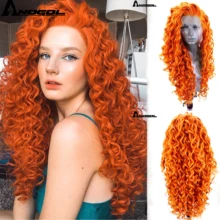 Anogol peruka pomarańczowy syntetyczna koronka peruka Front z wolna część długie peruka z kręconych włosów typu Kinky dla kobiet Cosplay włókno termoodporne peruki