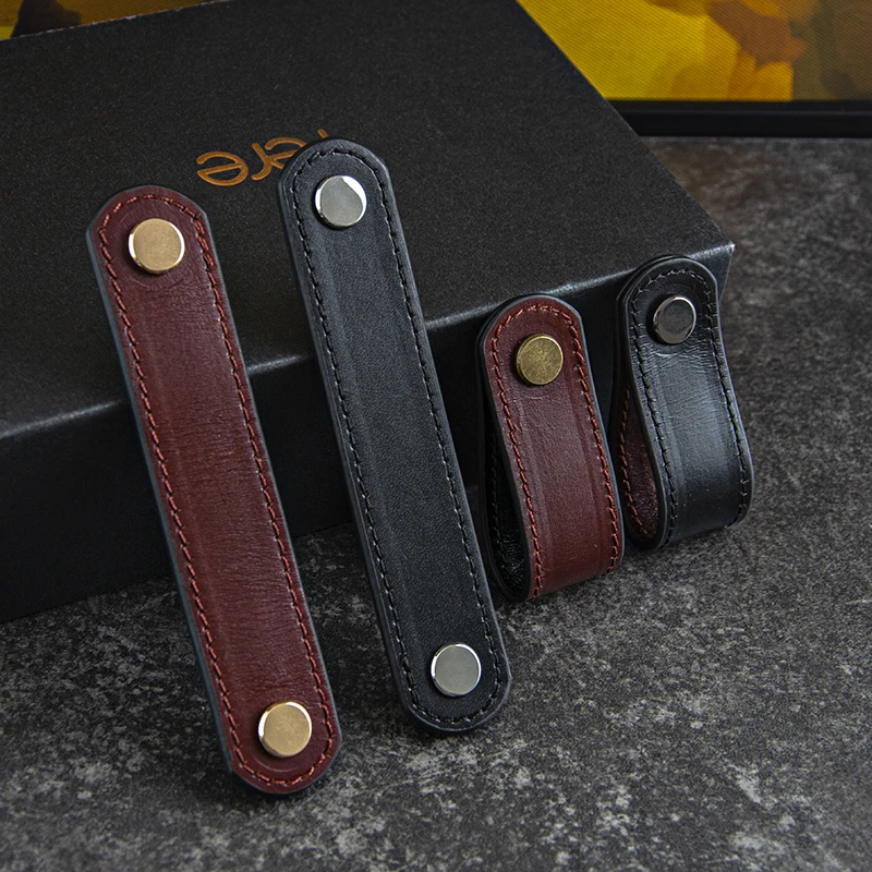 

96mm Furniture Hardware Double Sided Leather Handle for Drawer and Dresser