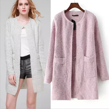 

Zoki Autumn Winter Women Cardigans Sweater Fashion Pocket Female Knit Long Coat Elegant Loose Solid Sueter Mujer Invierno 2020