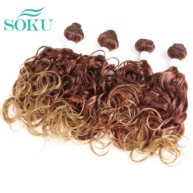 Synthetic Hair Bundles Bouncy Curly Hair Extension Weave Weaving Ombre Brown Flower Type Hair Weft For Women 4 Bundles SOKU tanie i dobre opinie Włókno odporne na wysoką temperaturę luźne pofalowane CN (pochodzenie) RWF-9517 Black Ombre Brown Heat Resistant