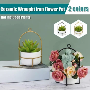 

Nordic Succulent Flower Pots Planter Pot Iron Rack Gold Black Home Decoration Hanging Pendants Figurines Resin Ornament Gifts