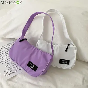 

Fashion Solid Color Women Handbag Nylon Simple Underarm Shoulder Bags Female Letters Daily Travel Totes Purse