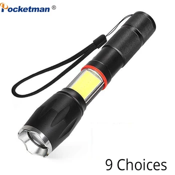 

9 Choices Multifunction COB LED Flashlight High Power Q5 XML T6 Torch 18650 14500 Battery Powered Lantern Waterproof For Outdoor