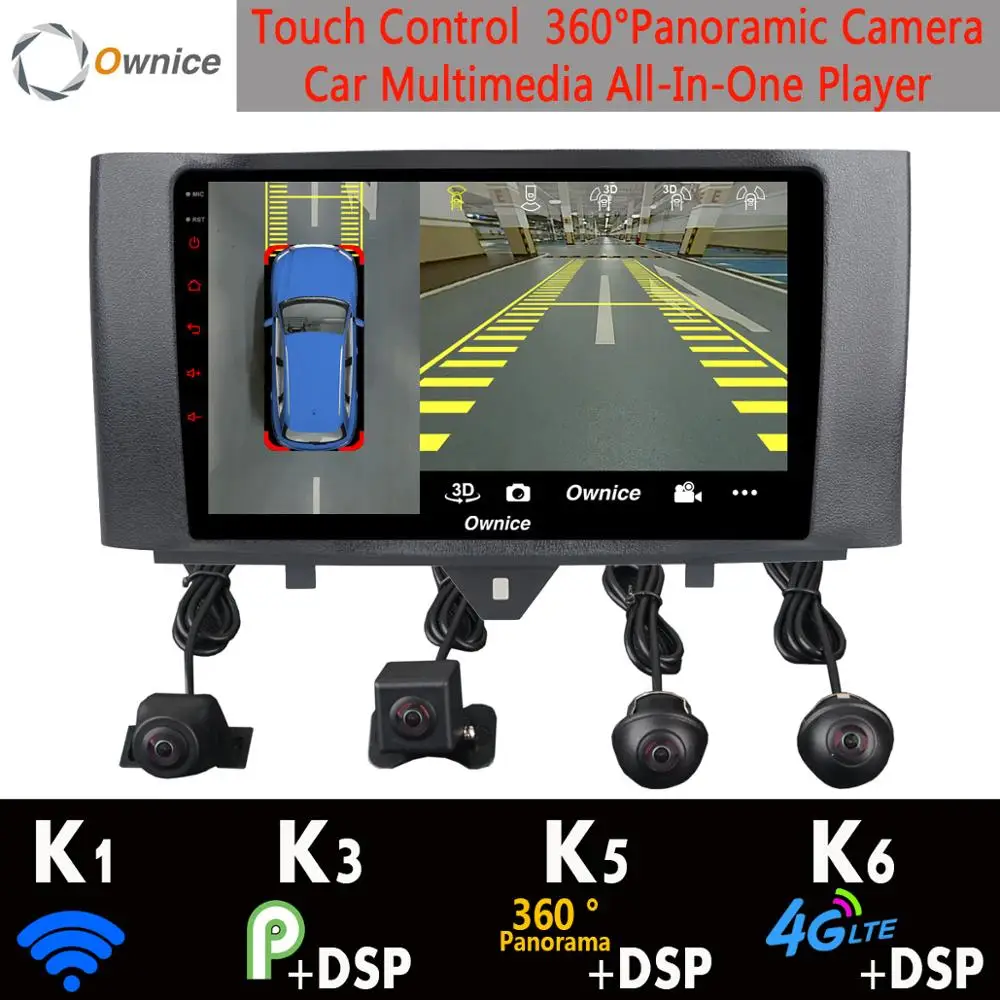 

360°4×AHD DVR Camera 4G SIM Android 9.0 4G+64G GPS Radio CarPlay SPDIF DSP Car Multimedia Player for Mercedes Benz Smart Fortwo
