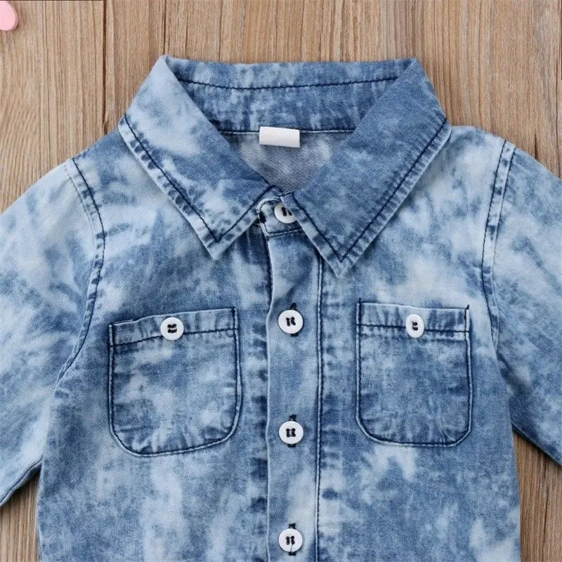 Newborn Infant Kids Baby Boy Girl Denim Long Sleeve Romper Jumpsuit Bodysuit Clothes Outfit With Pocket