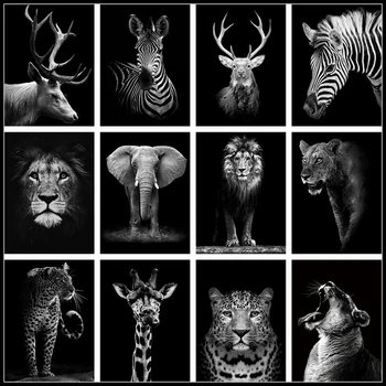 

AMTMBS Black White Animal DIY Paint By Numbers On Canvas DIY Handicraft Adult Coloring By Numbers Acrylic Paint Unique Gifts