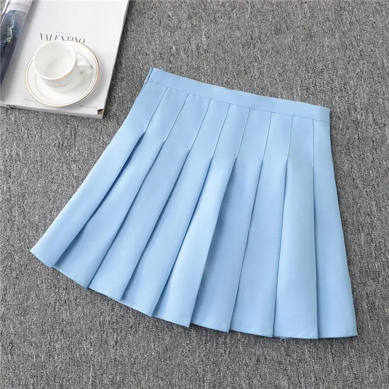 Sky blue Skirts Женские юбки с высокой талией в стиле Харадзюку, Saia, плиссированная мини-юбка, сексуальная, Faldas, повседневная, Студенческая, розовая/белая, короткая юбка, XXL, ropa mujer, Q2260 - Цвет: Sky blue Skirts