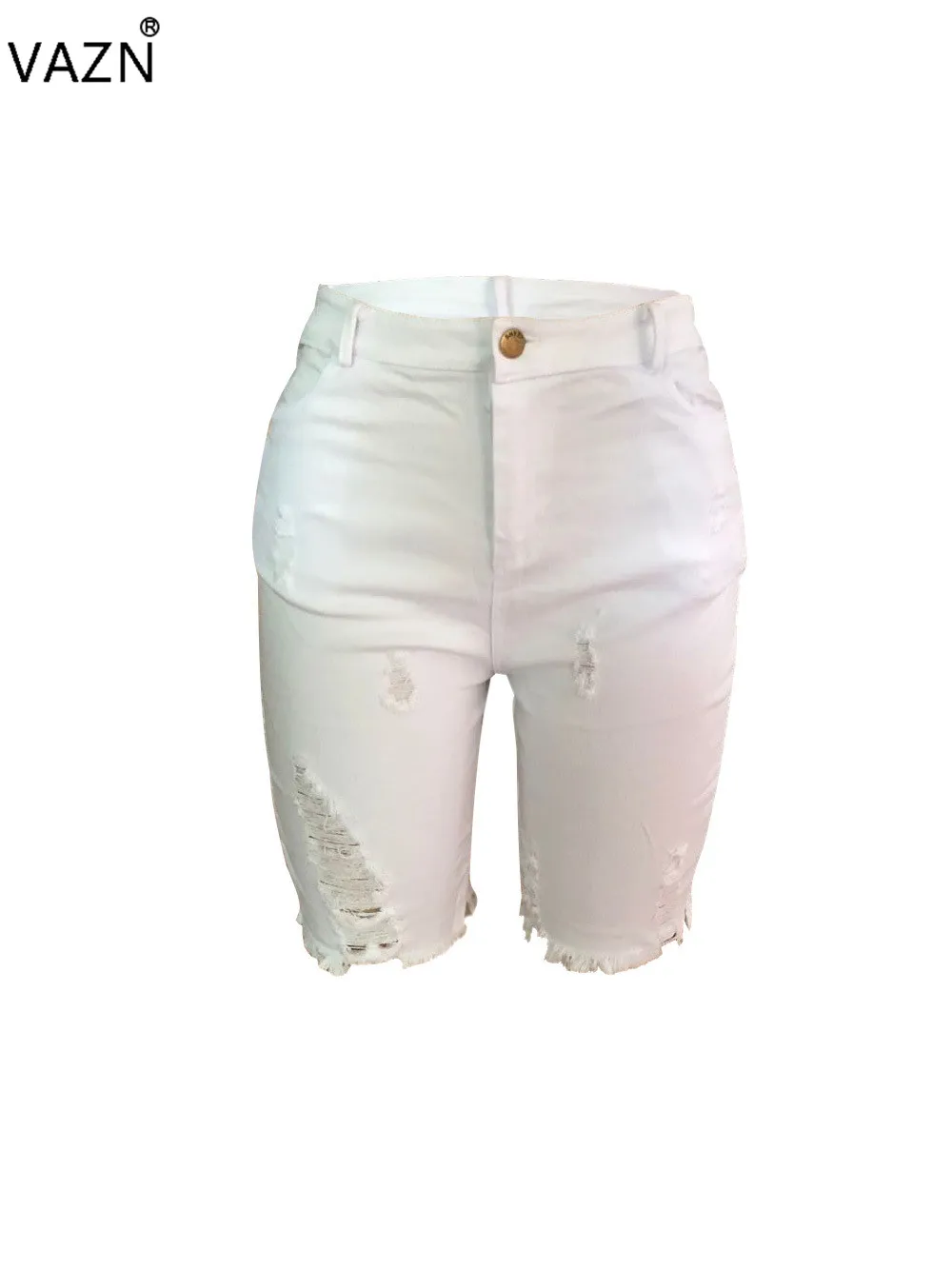 VAZN SM3261, новинка, летние сексуальные женские джинсы средней длины, 4 цвета, рваные джинсы-скинни с пуговицами, сексуальные модные джинсы со средней талией для девочек