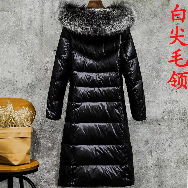 Женская зимняя куртка размера плюс 6XL, женское черное плотное пальто с капюшоном, теплое зимнее пальто, женская длинная парка с меховым воротником, пуховое хлопковое пальто - Color: Whitecollar