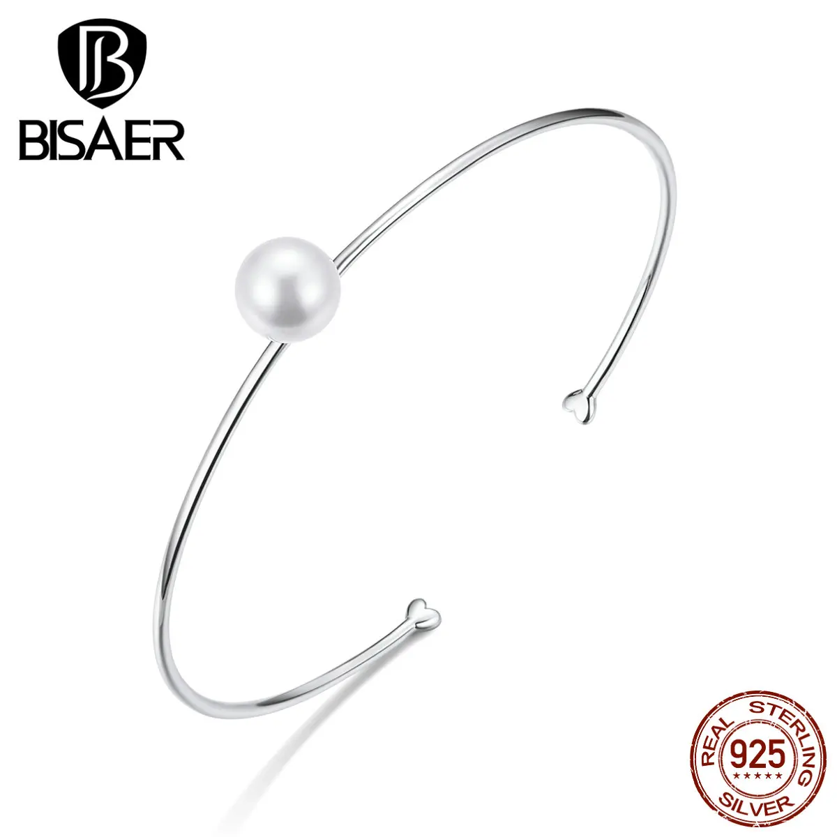 Простой Pulseira, BISAER, 925 пробы, серебро, элегантный пресноводный жемчуг, женские браслеты-каффы для женщин, свадебные ювелирные изделия ECB168