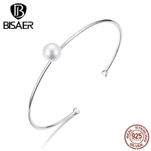 Простой Pulseira, BISAER, 925 пробы, серебро, элегантный пресноводный жемчуг, женские браслеты-каффы для женщин, свадебные ювелирные изделия ECB168