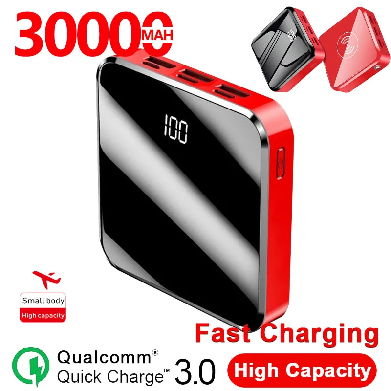 30000mAh QI беспроводной банк силы цифровой дисплей светодиодные фонари Внешняя