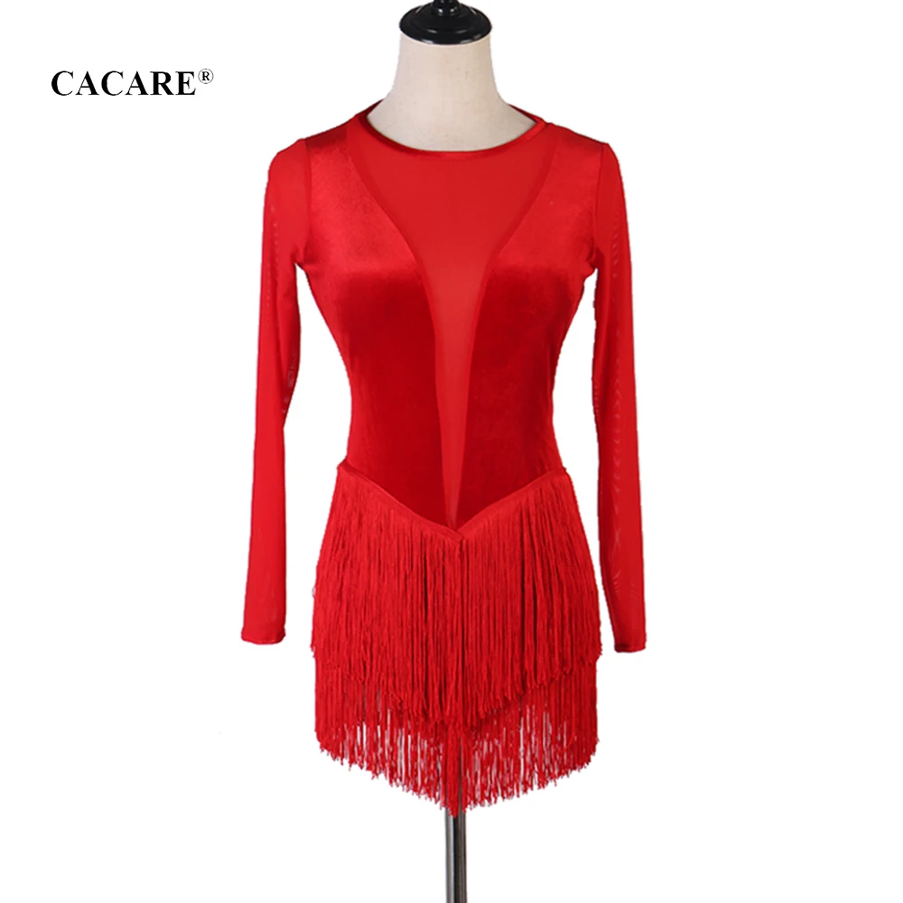 

CACARE Fringed Dress 2019 Latin Dance Dress Women Latina Salsa Latin Dance Competition Dresses CHEAP D0937 Tassel Hem