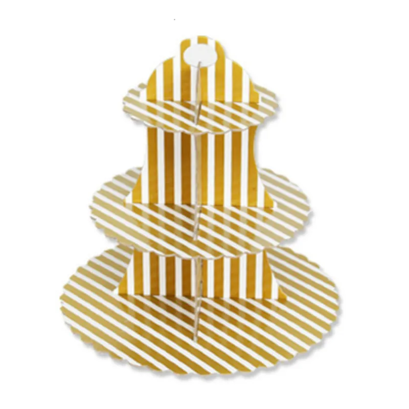Gold-Stripe 3-Слои стенд кекса круглый картон торт складной держатель для вечеринки в честь рождения ребенка день рождения Свадебная вечеринка Декор десерт столовых принадлежностей - Цвет: Gold-Stripe