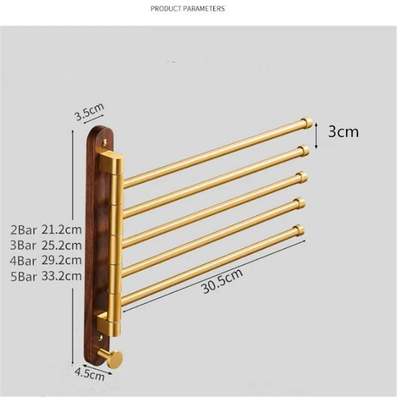 Tuqiu Swivel Towel Hanger Brushed Gold Total Brass Towel Bar Wall Mounted  Black Bathroom Towel Rail Rack Bathroom Towel Holder