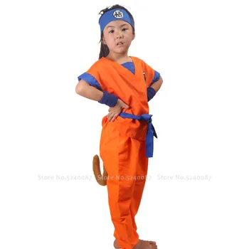 

Kids Sun wukong Combat Suit Anime Wig Children's Day Cosplay Costume Top Pants Belt Tail Headband Party Wear