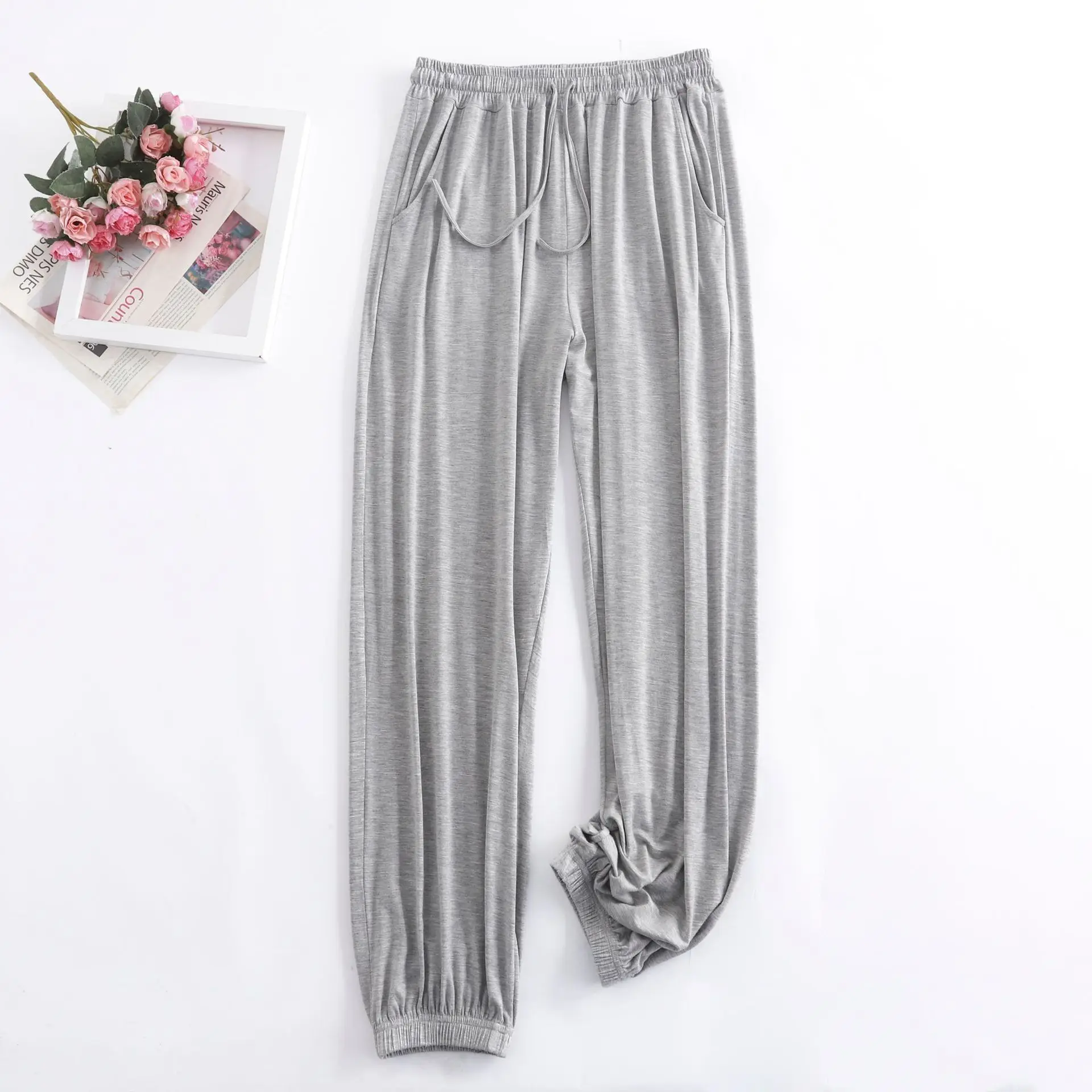 WiWi Women's Bamboo Pajama Pants Casual Drawstring Palazzo Lounge Pants  Loose Comfy Wide Leg Bottoms with Pockets S-XXL