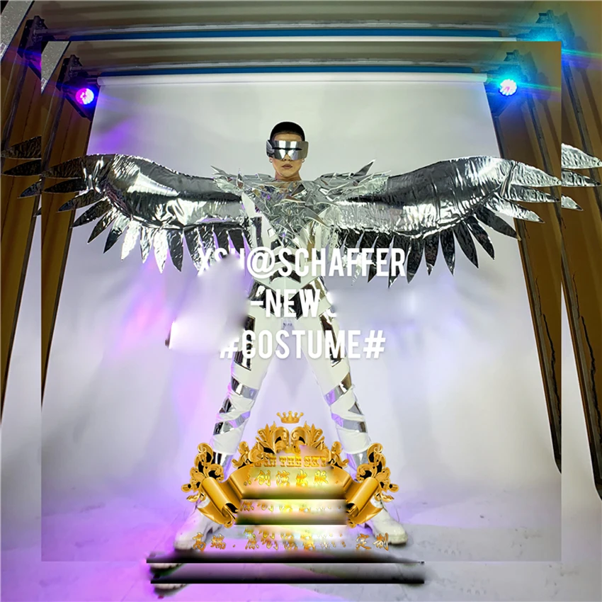 

future technology Nightclub men's GOGO mirror silver angel wings costume space performance dance suit show robot clothing
