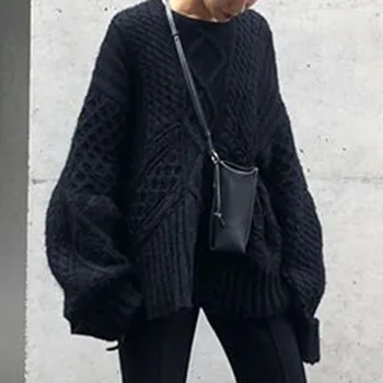 

Loose Kintted Sweater Women Fall and Winter Causal Thick Warm Office Ladies Korean Oversized Black Jumper Harajuku Knitwear