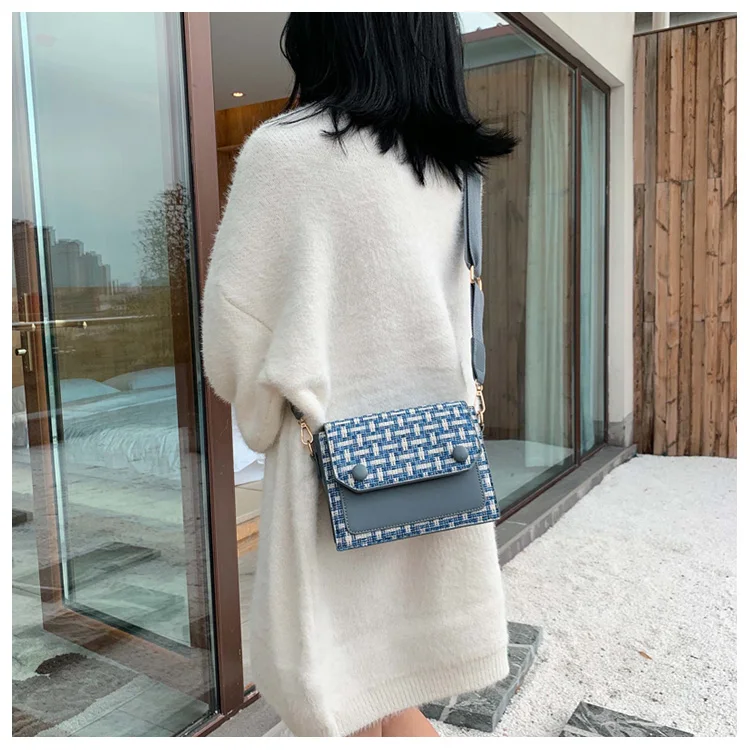 Элегантная зимняя модная квадратная сумка, новая дизайнерская сумочка, Высококачественная шерстяная контрастная цветная сумка на плечо, элегантная женская сумка