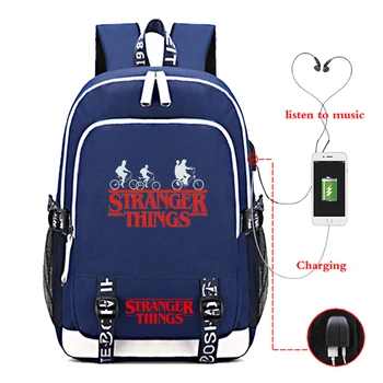 

Hot Sale Stranger Things USB Charge Backpack Student Boys Girls Large Capacity Rucksack Fashion Back to College Shoulder Mochila
