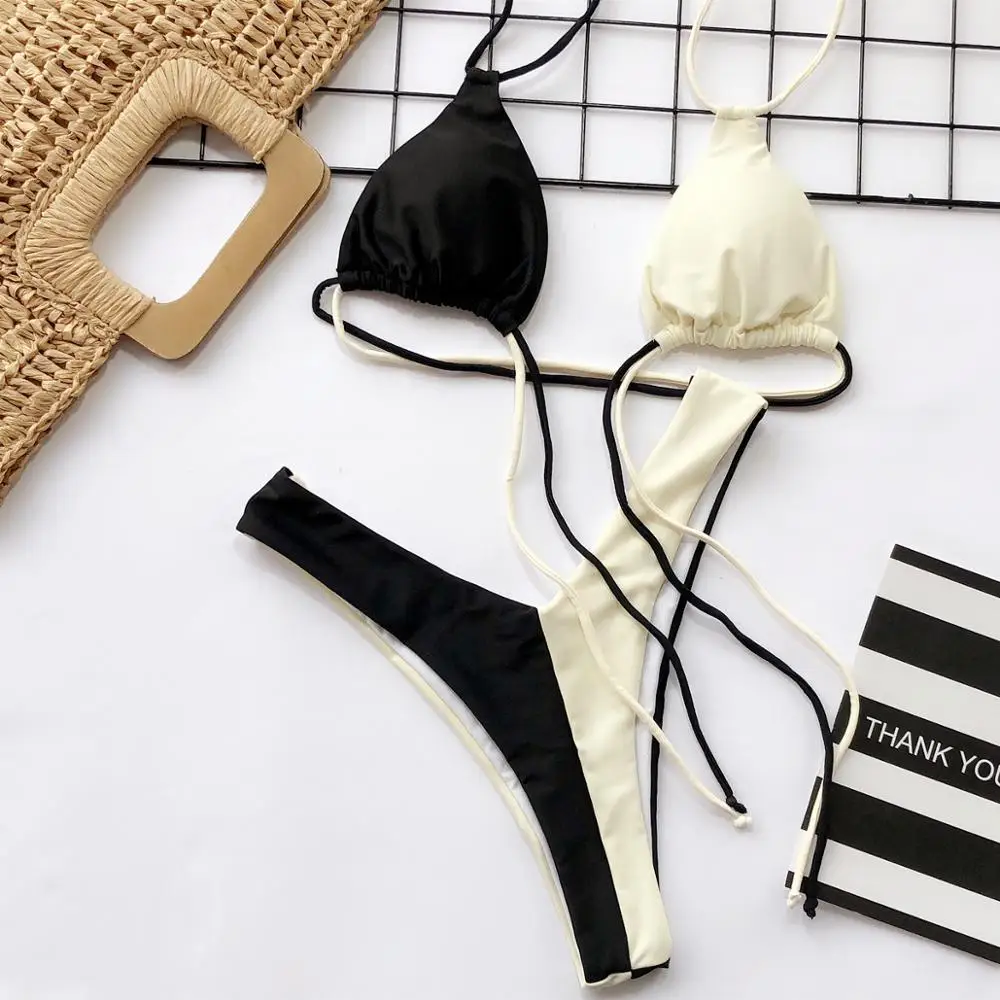 

RXRXCOCO Black White Stitching Swimsuit Sexy Leopard Swimsuit Push Up Biquini Women Bikini Split Swimwear Maillot De Bain Femme