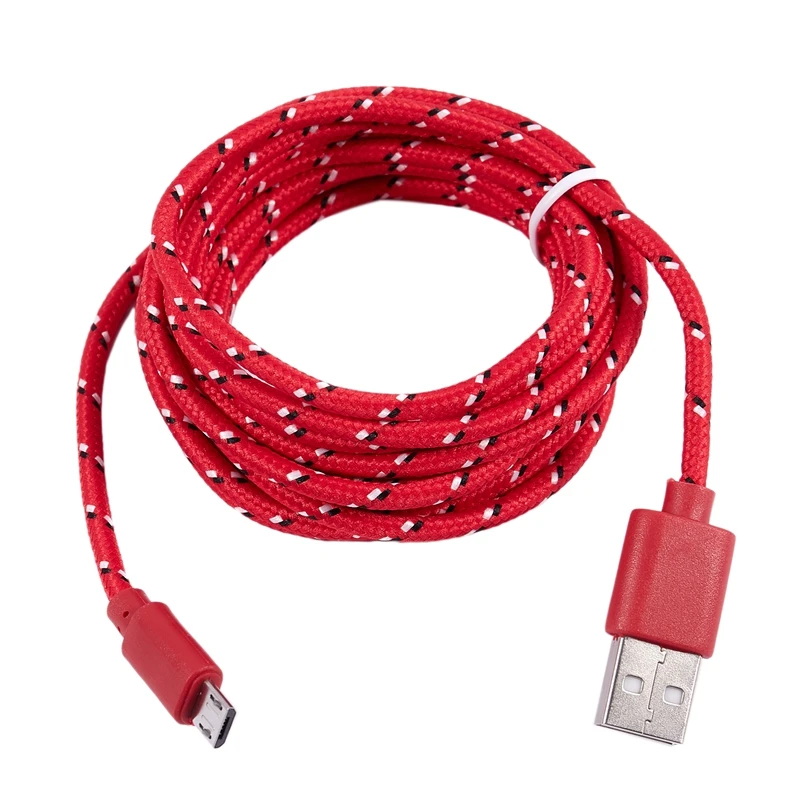 Universal 3M/10FT mini USB Nylon net Weave Data cable For Samsung Galaxy S6 Red - Color: Red