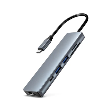 

USB C Hub HDMI with 100W PD,6 in 1 USB C Adapter 4K , 2 USB 3.0 Ports and SD/TF Cards Reader for Type C Devices