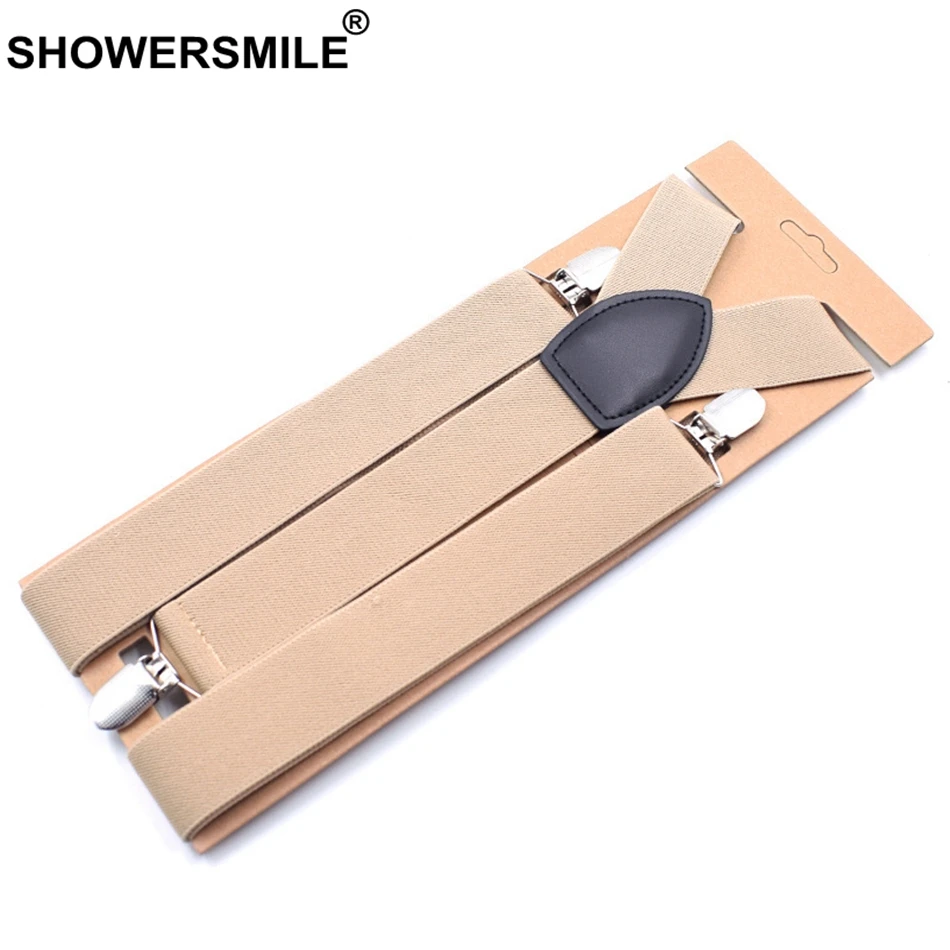 Коричневые подтяжки SHOWERSMILE широкие мужские для брюк взрослых бордового цвета