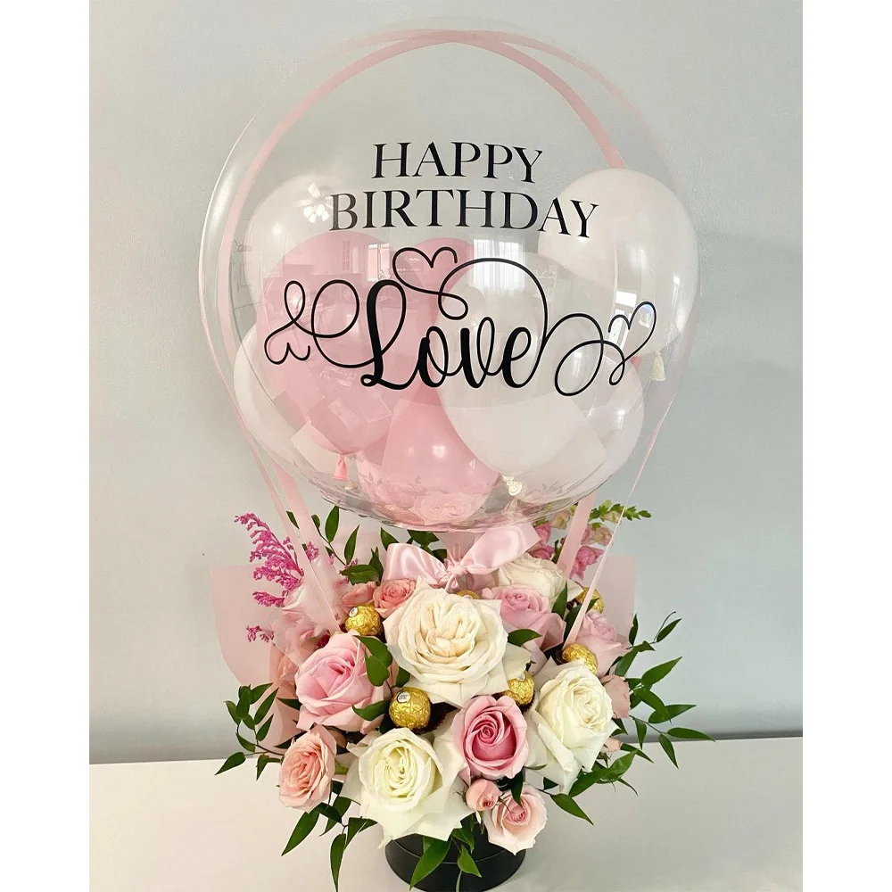 Buquê de balão de ar quente para presente de aniversário, caixa de flores,  parabéns, pacote feliz, decoração de festa, pacote de impressão  personalizado, casamento - AliExpress, image size:1000x1000