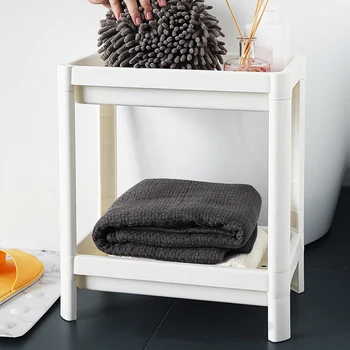 

Bathroom Storage Rack 2-Tier Hollow Frame Plastic Storage Rack Organizer Kitchen Living Room Shelves Mesh Shelves with Hooks