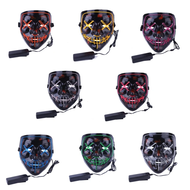 Вечерние Маски на Хэллоуин, маскарадные маски, неоновые маски, светильник светится в темноте, страшная маска, светящаяся маска, очищающая светодиодная маска