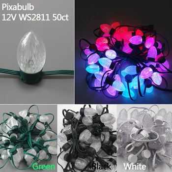 

50nodes addressable RGB S24 DC12V WS2811 LED Christmas pixel string light;6inches(15cm) wire spacing;all GREEN wire;IP68