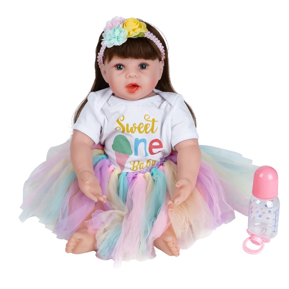 Новые 60 см куклы Boneca Новорожденные цветные детские куклы игрушка девочка реборн винил Девушки Куклы Дети высокий каблук Костюм Мягкий силикон - Цвет: DW002