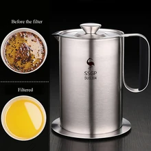 1000/1500 мл фильтр из нержавеющей стали масляный бак кухонный горшок для готовки большой емкости lard фильтр остатка сепаратор масла бутылка