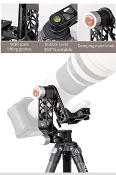 

XILETU XGH-2 Pro Aluminum alloy Gimbal Tripod Head Stabilizer Quick Release Plate for Telephoto Lens photography