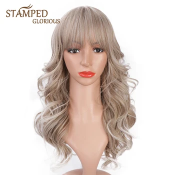 

Stamped Glorious 26inches Natural Wave Long Wig With Bangs Mixed Brown and White Wig Synthetic Wigs for Black Women Cosplay