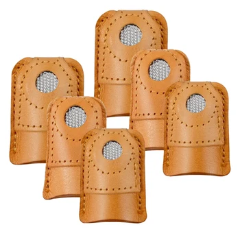 

6 Pieces Sewing Thimble Finger Protector Leather Coin Thimble Pad Thimble Cover DIY Sewing Tools, 3 Sizes