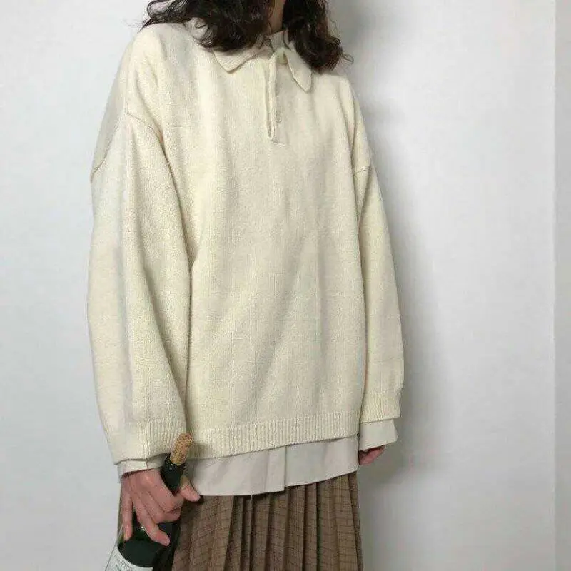 2020 autumn and winter new college style sweater female students loose and thin lapel long-sleeved sweater coat trend
