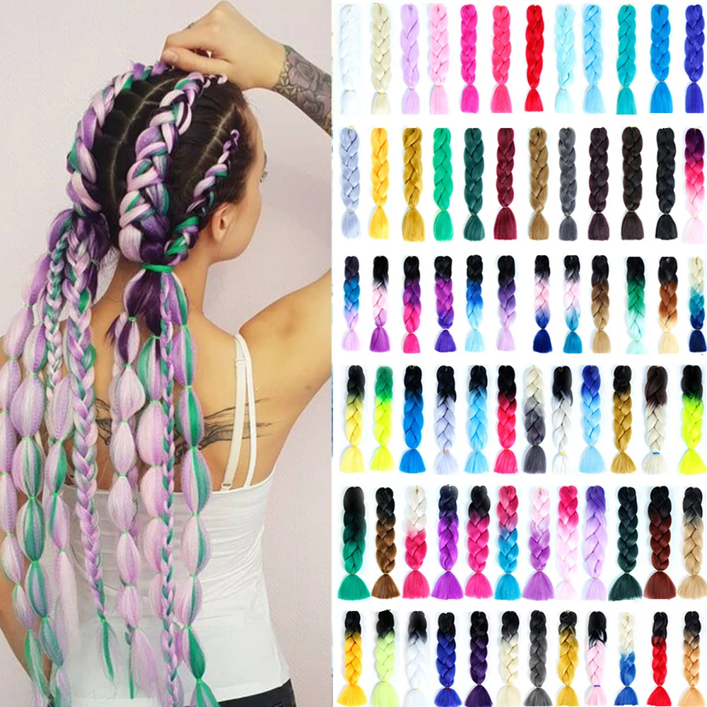 

MANWEI24 Inches 86 Col Long Ombre Jumbo Synthetic Braiding Hair Crochet Blonde Pink Blue Grey African Synthetic Hair Extensions