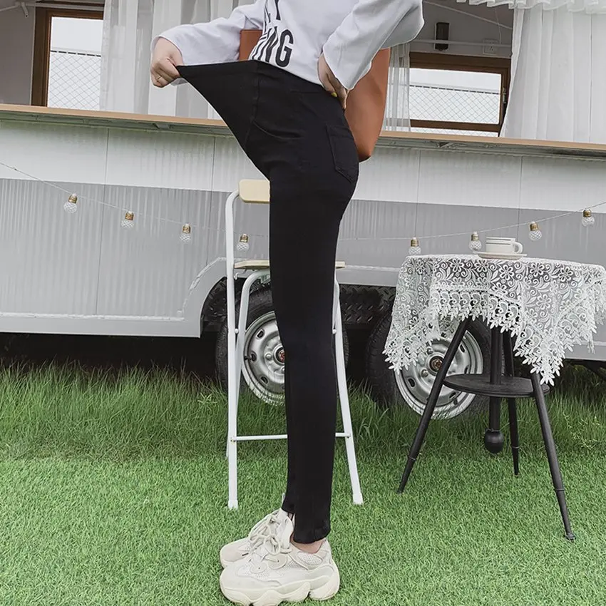 Беременным женщинам Штаны обувь на любой сезон; новое Весна и осень подтяжки живота; комбинезон с девятью кнопками; приталенные Стрейчевые штаны для беременных Штаны