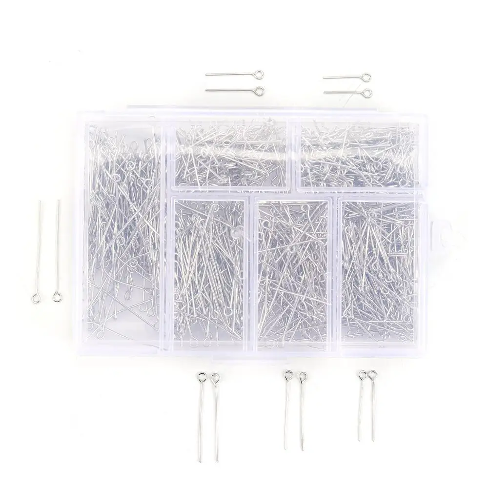 

DoreenBeads 1 Box 1.7-3.5cm Alloy Metal Eye Pins Set Silver Color Mixed Size Findings Earrings Necklace Bracelet Jewelry Making