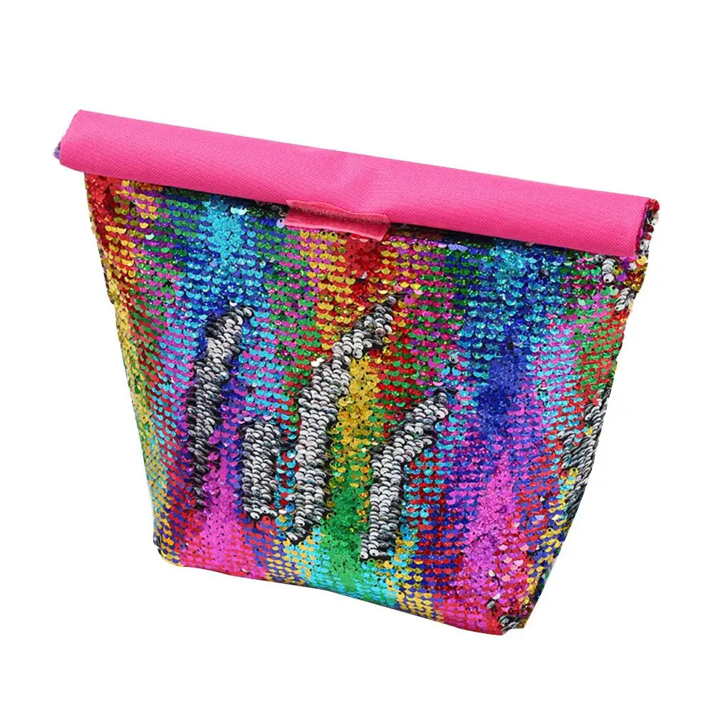 

New Fashion Sequins Picnic Lunch Bag ECO-Friendly Aluminum Film Portable Lunch Box Picnic Milk Ice Storage Bag For Student Girl