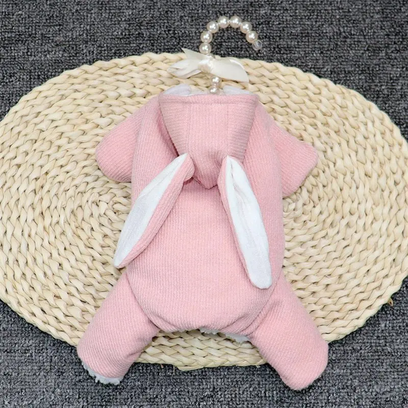 Пальто для собак осенне-зимняя теплая одежда милый костюм Кролик Дизайн 4-legged ватник пальто для собаки - Цвет: Розовый