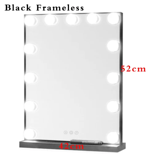 Голливудский стиль освещенное косметическое зеркало для макияжа с регулируемой яркостью светодиодный светильник с сенсорным управлением - Цвет: Black 42x52cm