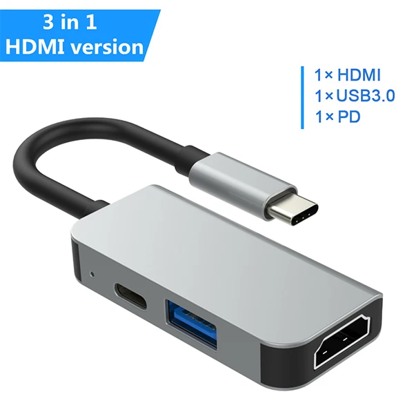USB 3,0 концентратор usb type c к HDMI 4K адаптер PD 87W Быстрая зарядка USB3.0* 2 RJ45 с SD/TF картой 8 в 1 концентратор для Macbook Pro samsung - Цвет: 3 IN 1